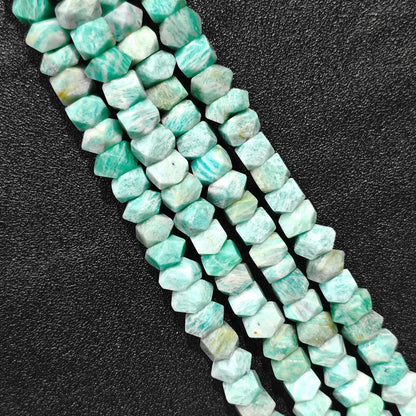 Strand of natural amazonite faceted column cylinder beads in 10x6mm size