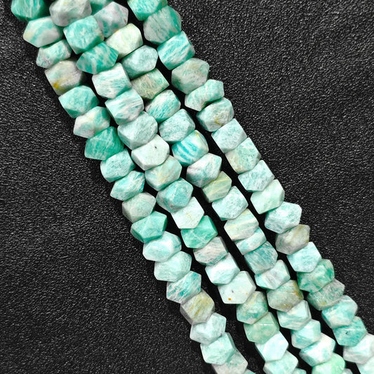 Strand of natural amazonite faceted column cylinder beads in 10x6mm size