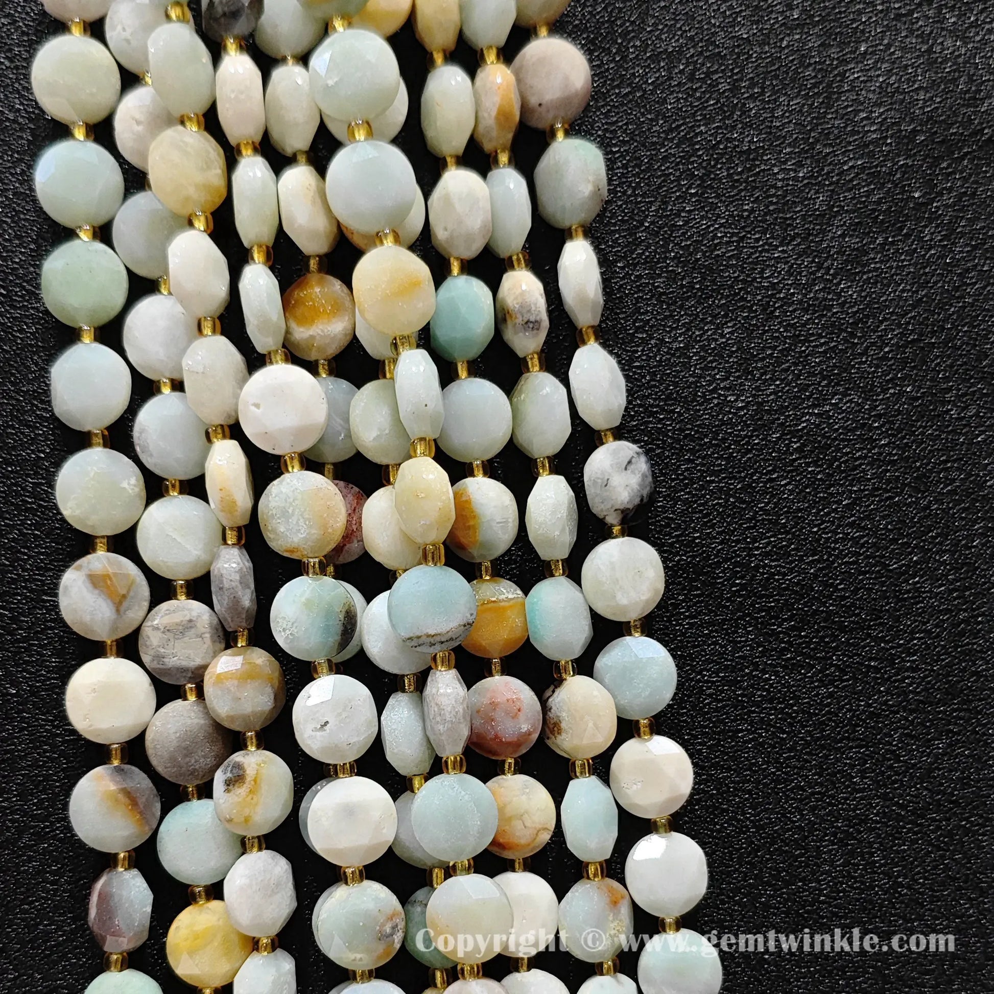 Full strand preview of multicolor amazonite hexagram flat disc beads