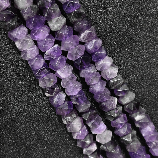 Strand of natural amethyst faceted column cylinder beads in 10x6mm size
