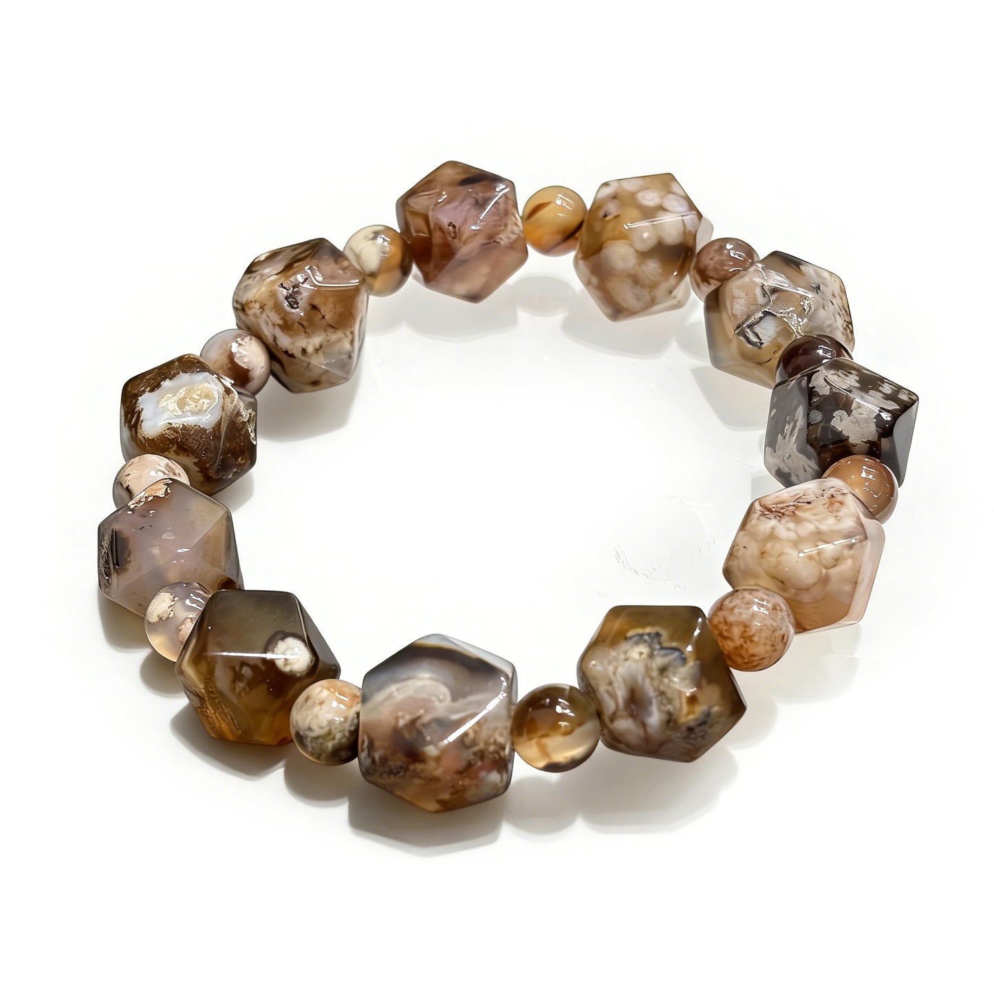 Natural Brown Sakura Agate Faceted Bangle Bracelet