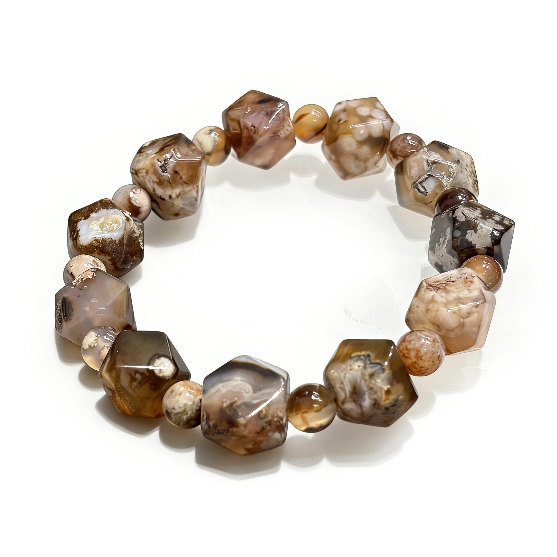 Natural Brown Sakura Agate Faceted Bangle Bracelet