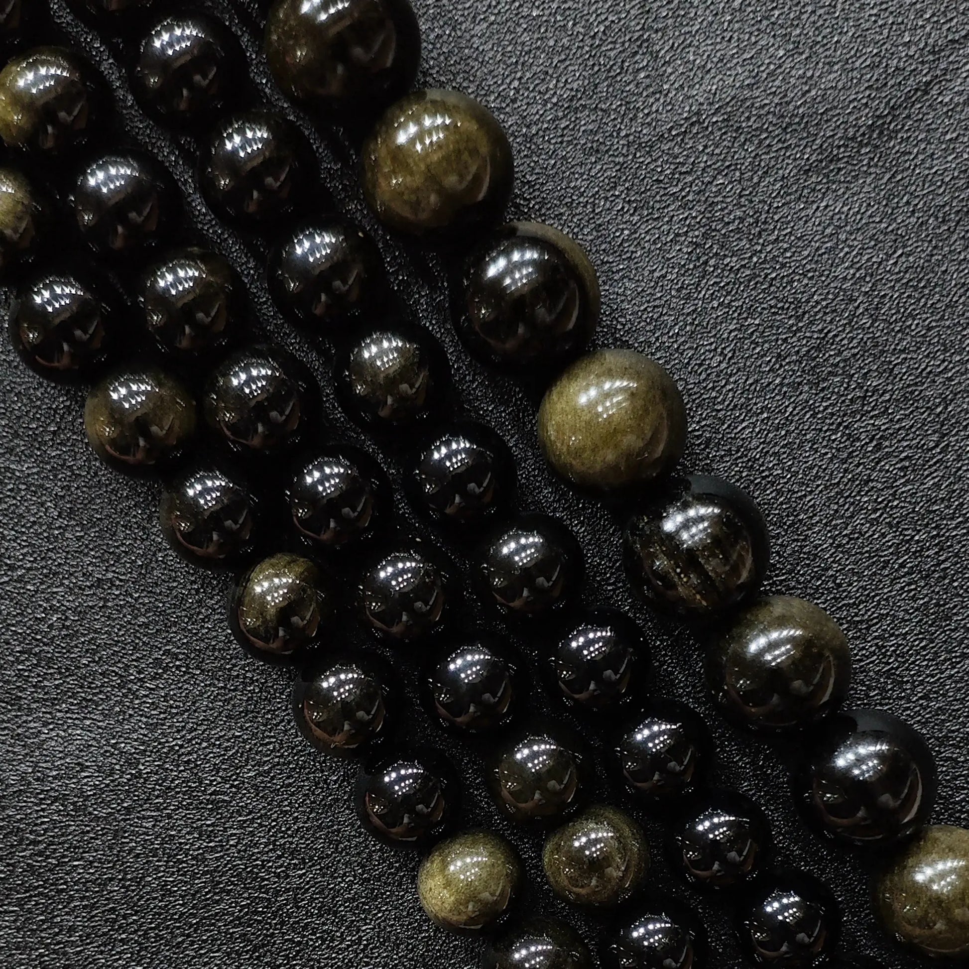 Natural gold sheen obsidian crystal beads from tiny 2mm spacer sizes up to 20mm statement sizes