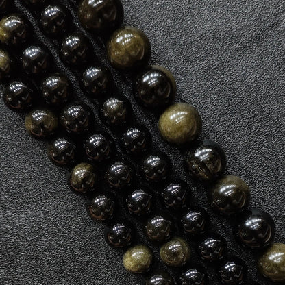 Natural gold sheen obsidian crystal beads from tiny 2mm spacer sizes up to 20mm statement sizes