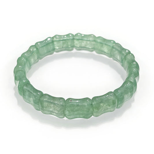 Natural Green Strawberry Quartz Bamboo Bead Bangle Bracelet