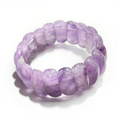 Natural Lavender Amethyst Moon Bead Bangle Bracelet, 17cm stretch, 23x10mm beads, soft purple crystal jewelry