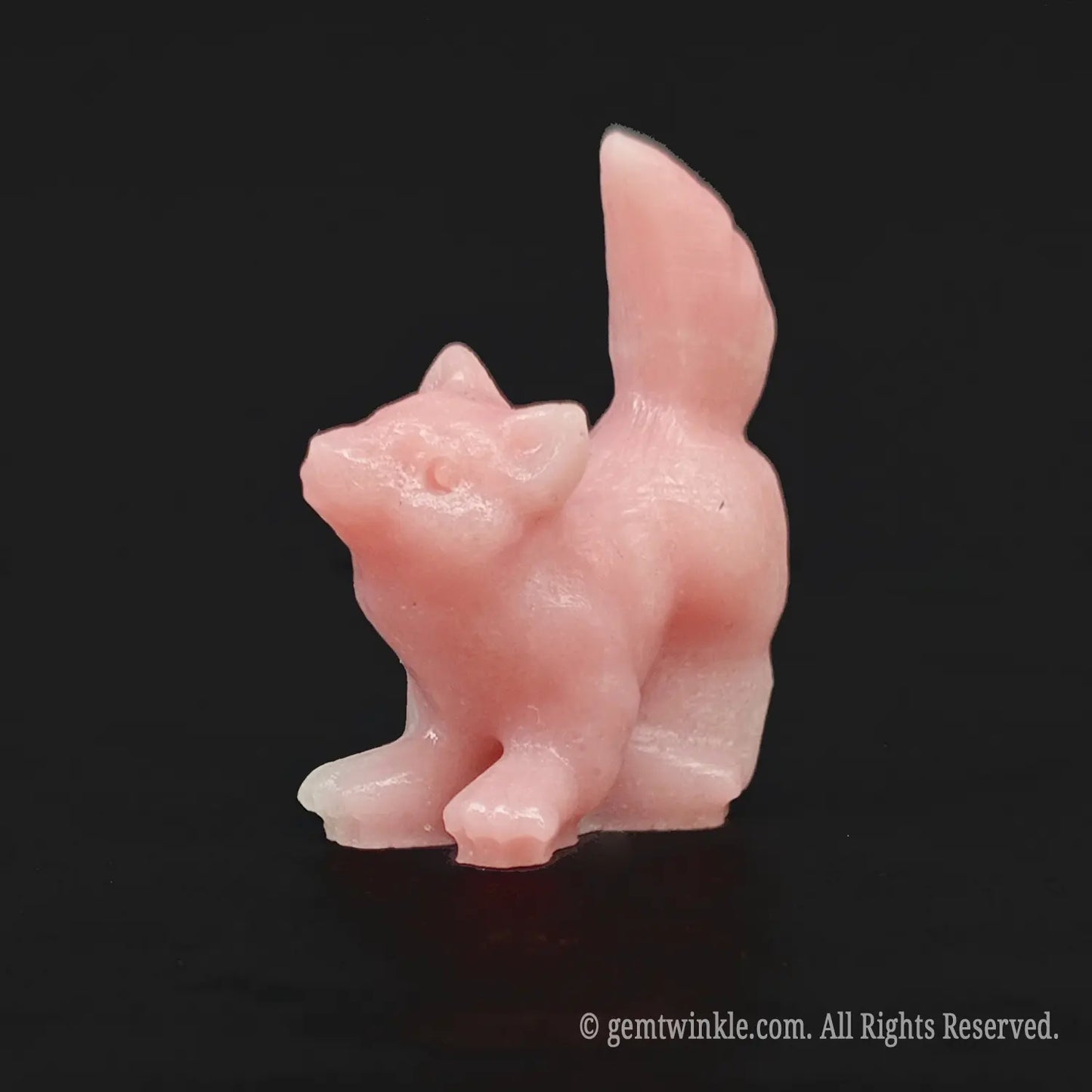 Natural pink opal puppy dog statue in 4cm size showing soft blush gemstone tones for pet boutique retail display