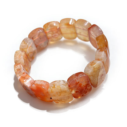 Natural Red Flower Agate Oval Bead Bangle Bracelet 18x13mm