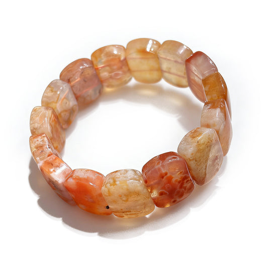 Natural Red Flower Agate Oval Bead Bangle Bracelet 18x13mm