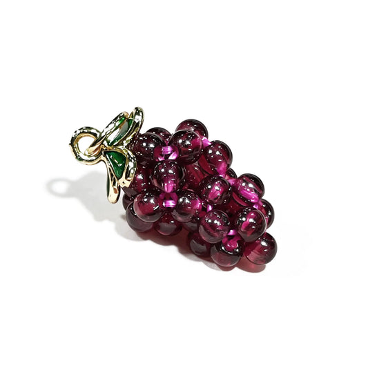 Natural Red Garnet 20mm grape cluster pendant with gold tone loop and green enamel leaf trim for jewelry making
