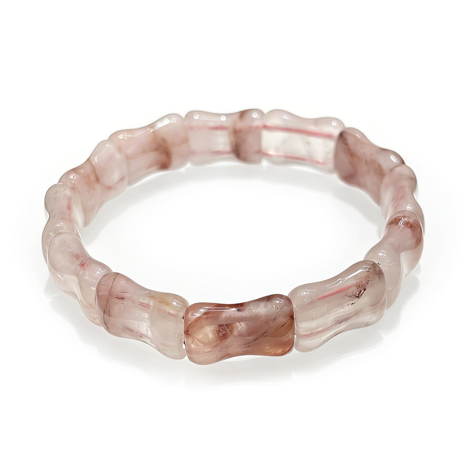 Natural red hematoid quartz bamboo bangle bracelet with 18cm elastic cord.