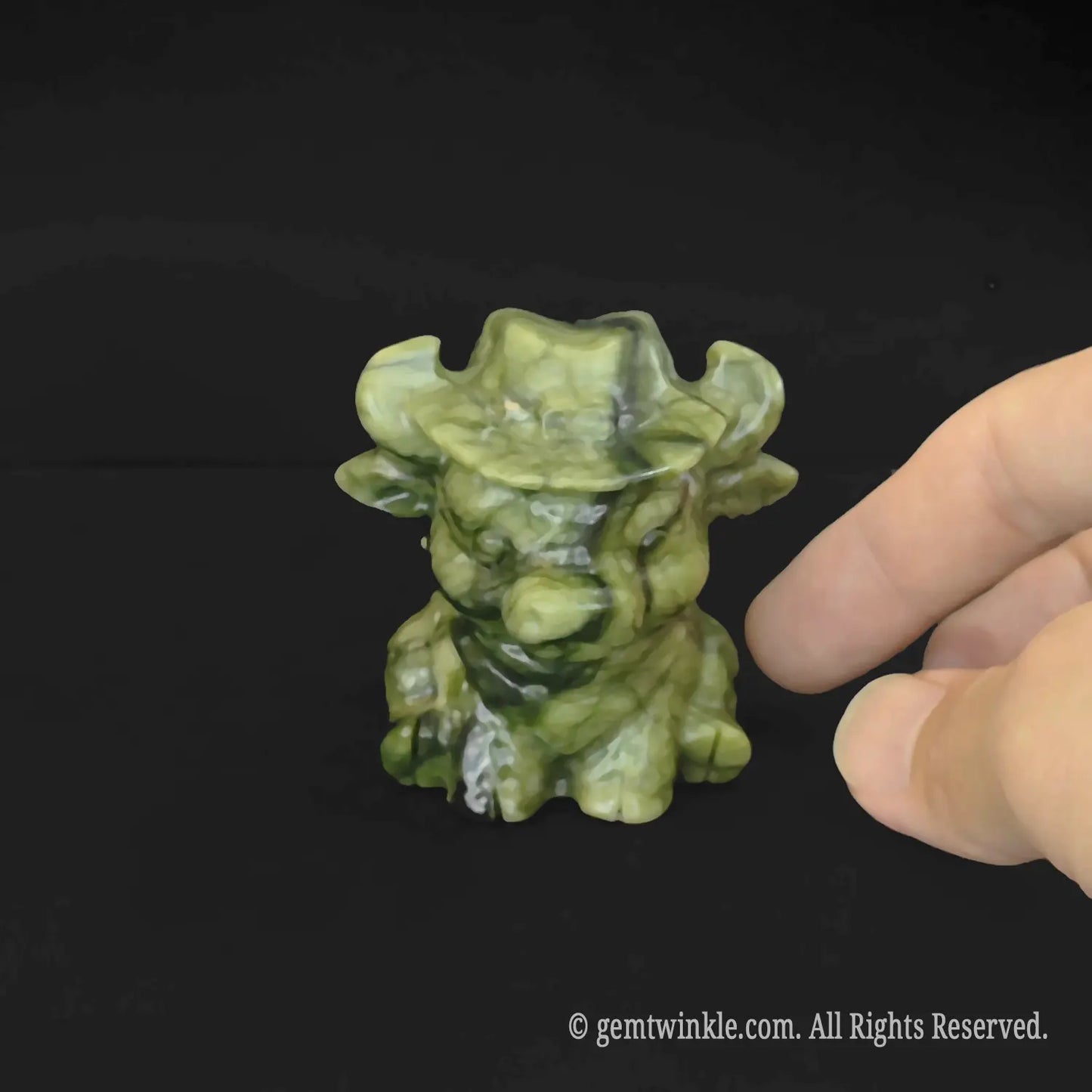 Mottled green serpentine crystal cowboy cow statue pocket animal totem for healing display