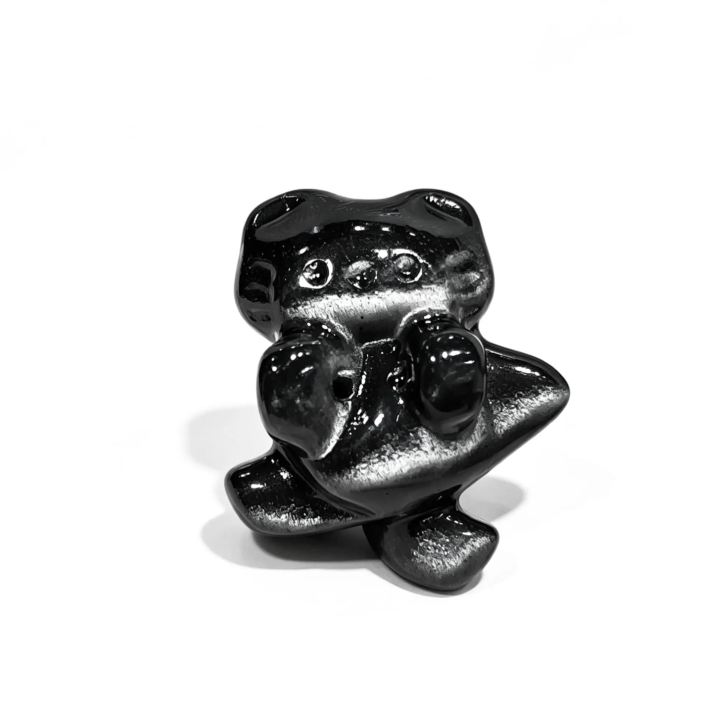 Natural Silver Sheen Obsidian 18mm kissing cat bead with horizontal drill hole for handmade artisan jewelry making supplies