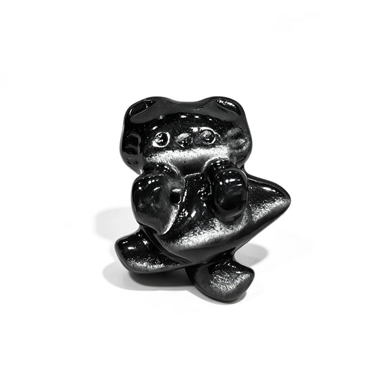 Natural Silver Sheen Obsidian 18mm kissing cat bead with horizontal drill hole for handmade artisan jewelry making supplies