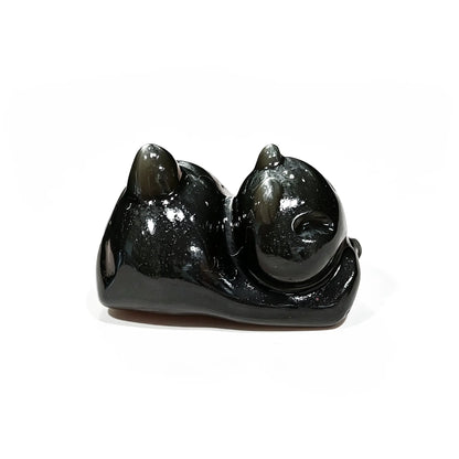 Natural Silver Sheen Obsidian 20mm stretching cat bead with horizontal drill hole for handmade artisan jewelry making supplies