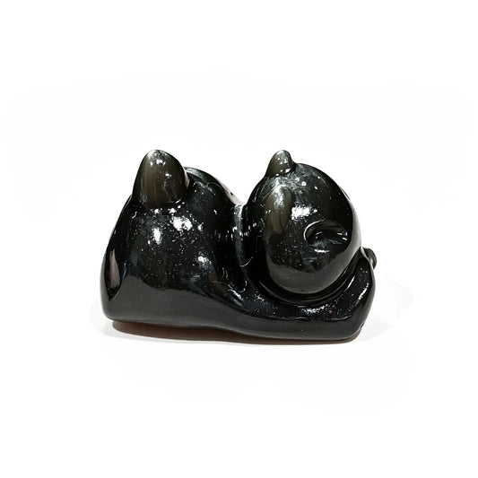 Natural Silver Sheen Obsidian 20mm stretching cat bead with horizontal drill hole for handmade artisan jewelry making supplies