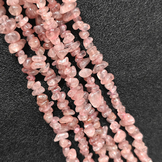 Natural strawberry quartz freeform chip beads in 5 to 10mm size on 75cm long strand