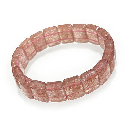 Natural Strawberry Quartz Rectangle Bead Bangle Bracelet on White Background