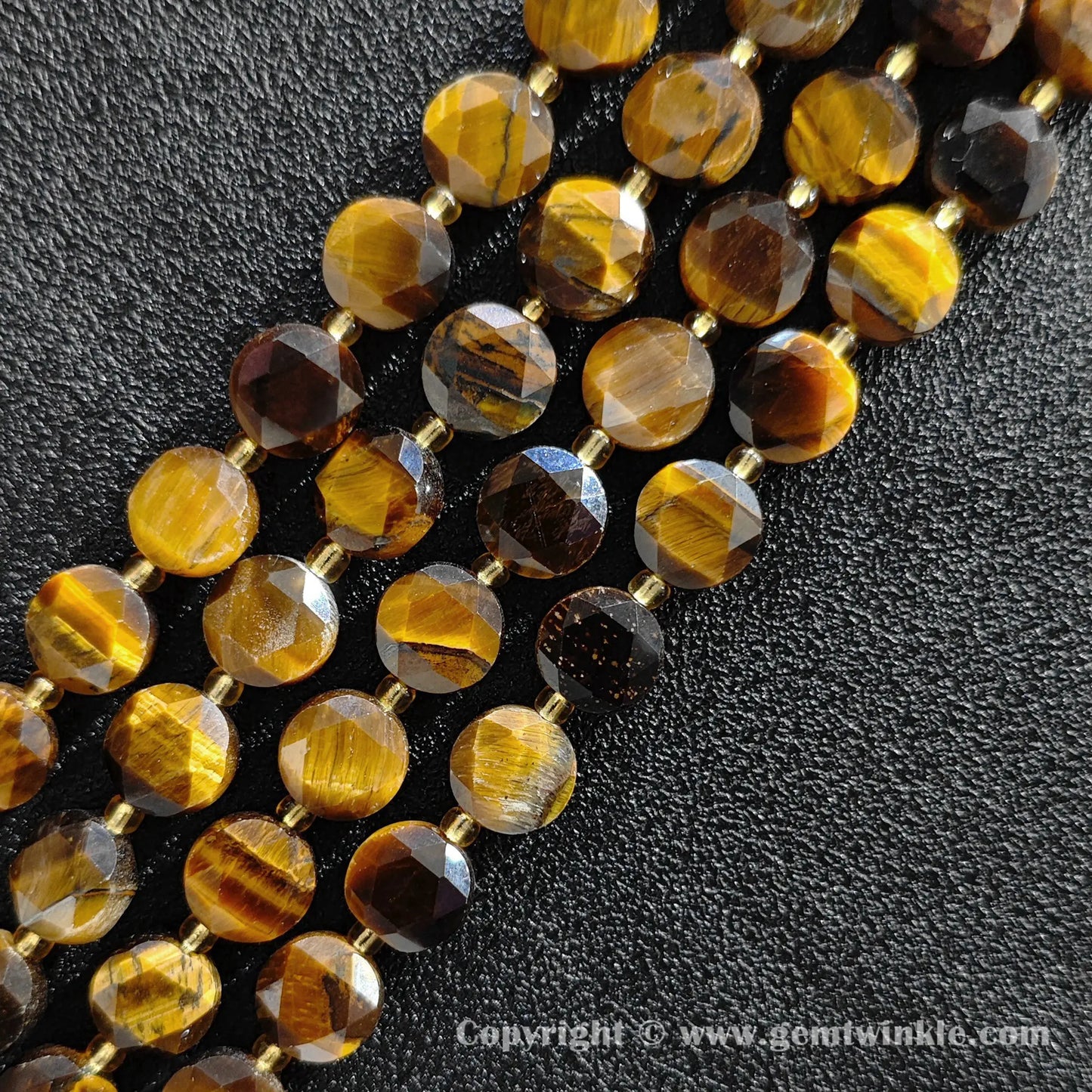 Full strand preview of golden tiger eye hexagram flat disc beads