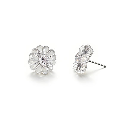 Natural White Crystal Flower Stud Earrings on White Background