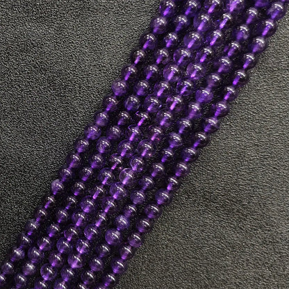 Natural premium grade a amethyst loose round beads strand with minimal ice cracks for high end jewelry designs
