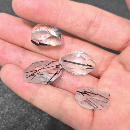 trio of loose 20mm black tourmaline quartz geometric focal beads for artisan jewelry supplies