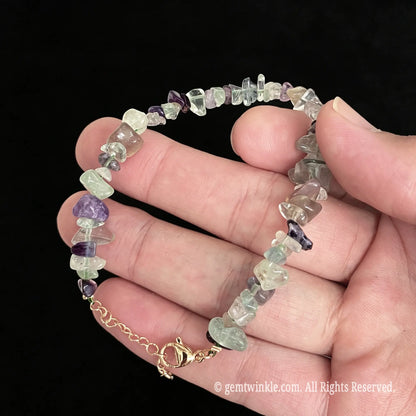 natural fluorite crystal nugget chip bracelet fitting 15cm to 18cm wrist circumference