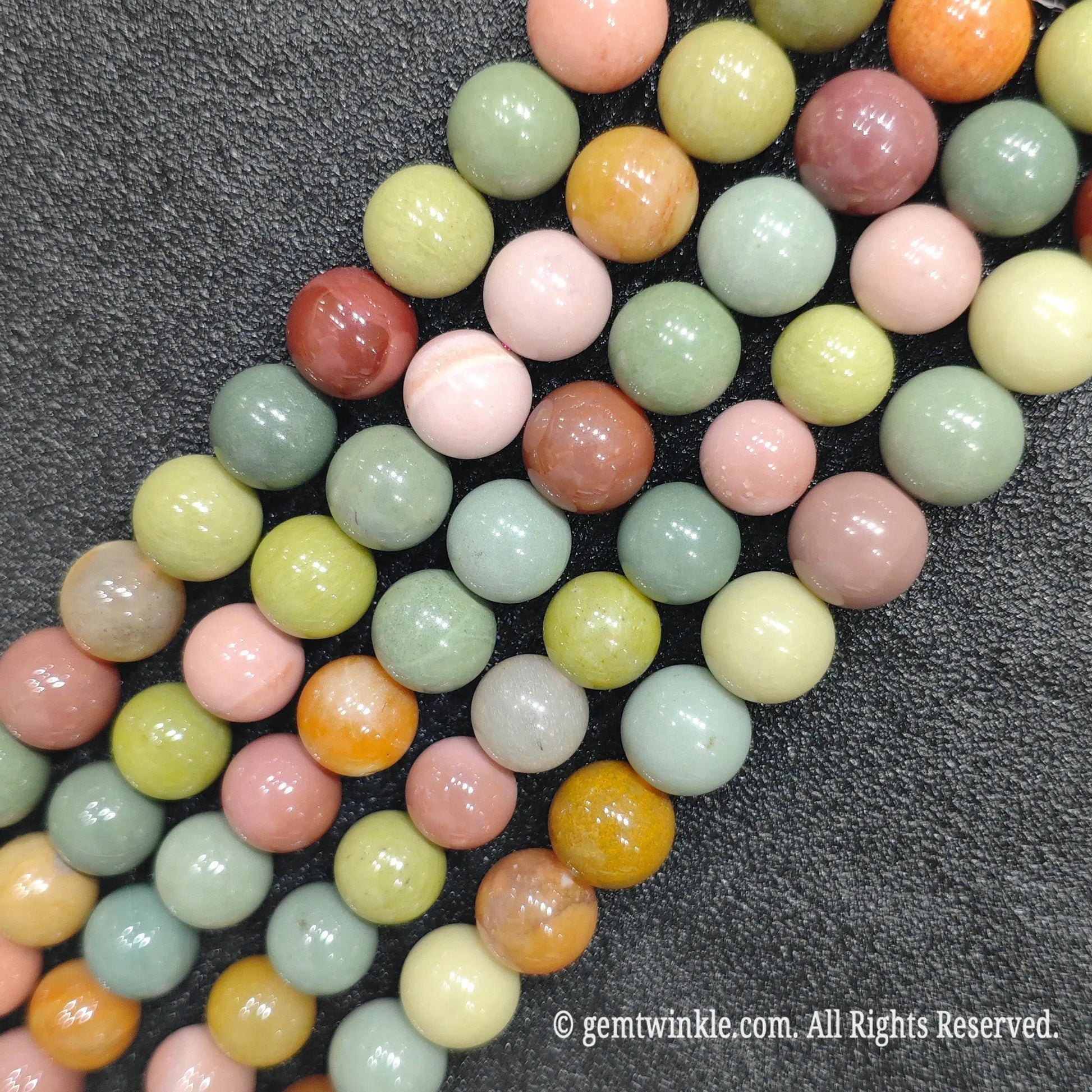 Parallel strands of smooth polished Alashan Gobi agate round loose beads for custom bracelet craft supply