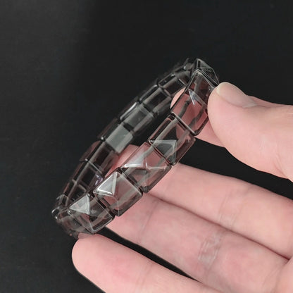 natural ice obsidian pyramid cut 11mm square bead bracelet close up