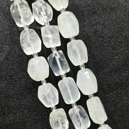 natural milky clear quartz faceted barrel beads full strand overview