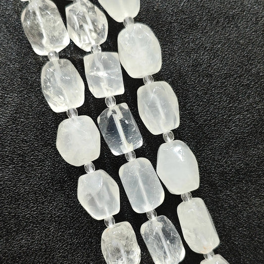 natural milky clear quartz faceted barrel beads full strand overview