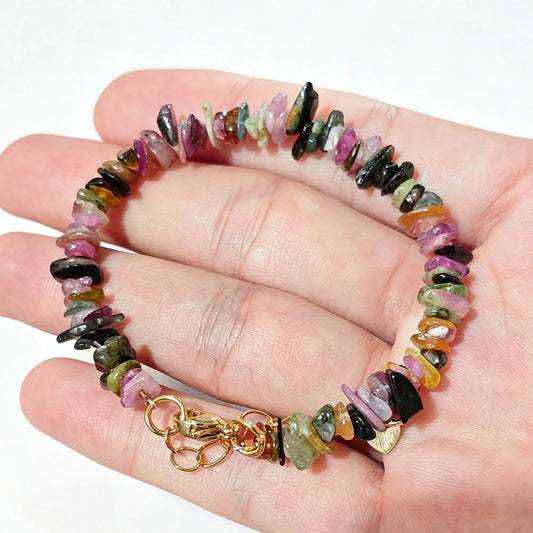 rainbow tourmaline freeform nugget bracelet extender chain detail