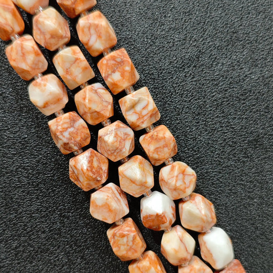 natural red vein stone faceted barrel beads full strand view