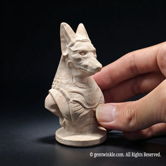 natural sandstone egyptian anubis bust statue held in hand