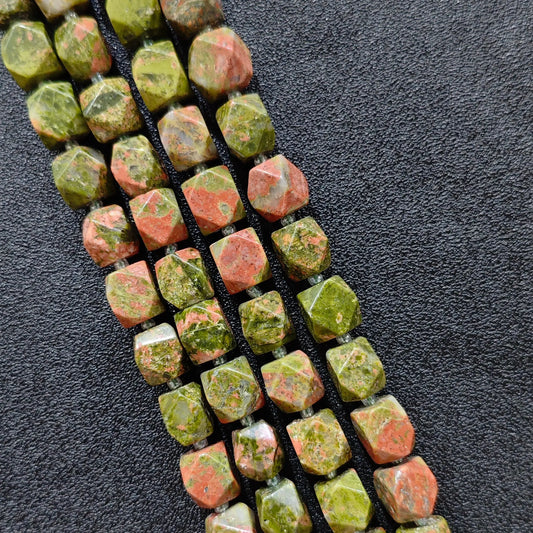 natural unakite jasper faceted barrel beads full strand view