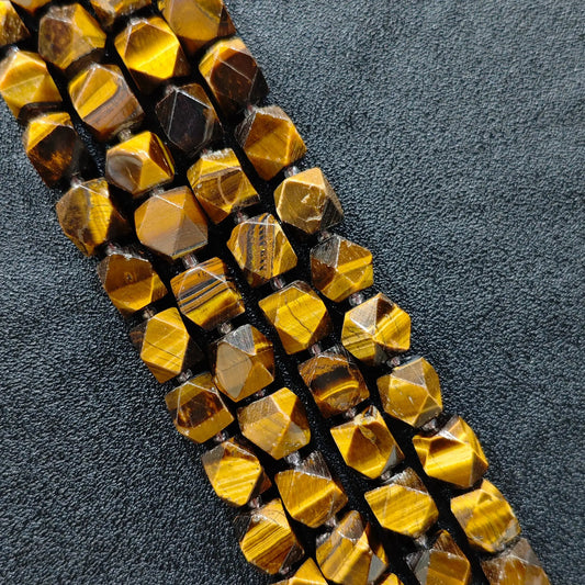 natural yellow tiger eye faceted barrel beads full strand view