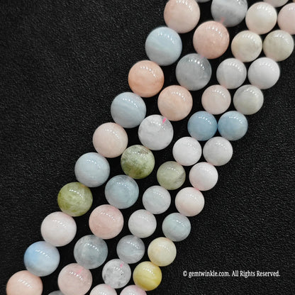 Clean display of opaque multi color morganite crystal beads in B minus grade highlighting smooth glossy porcelain finish and dense colors from image_cc95a3.jpg