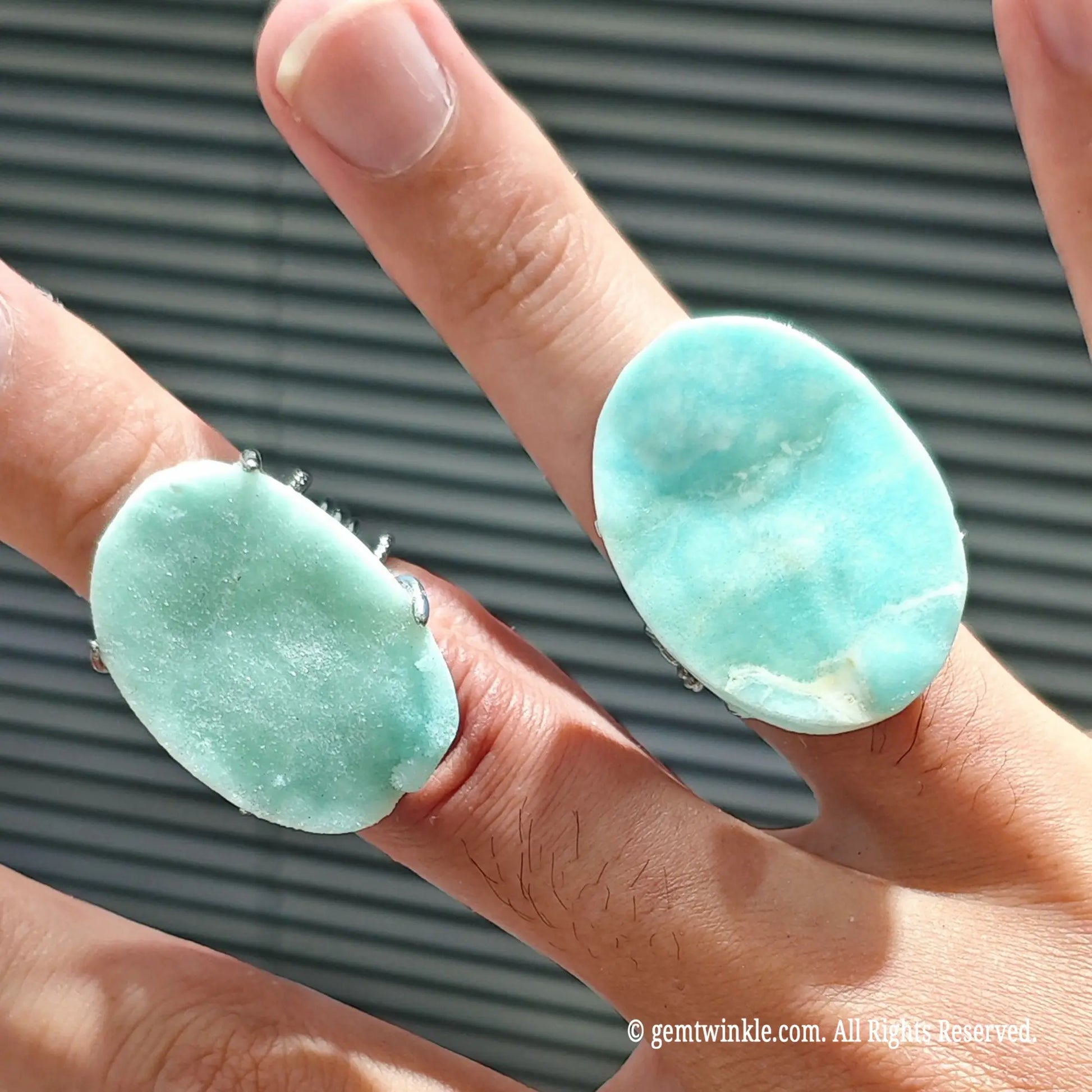 oversized boho blue aragonite ring collection ready for independent maker studio supplies