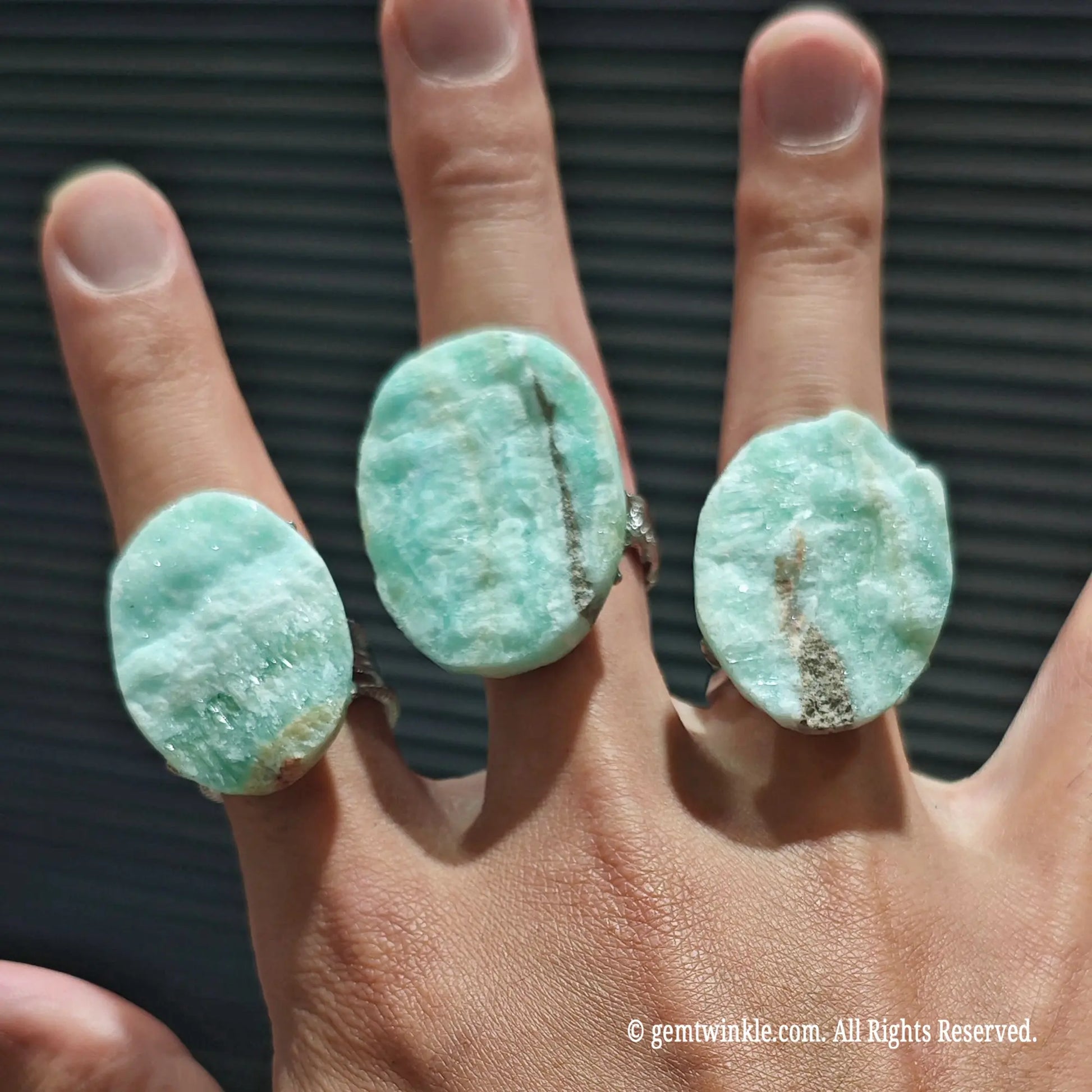 oversized hemimorphite crystal cocktail rings showing natural unpolished surface textures