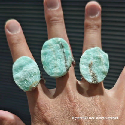 oversized hemimorphite crystal cocktail rings showing natural unpolished surface textures