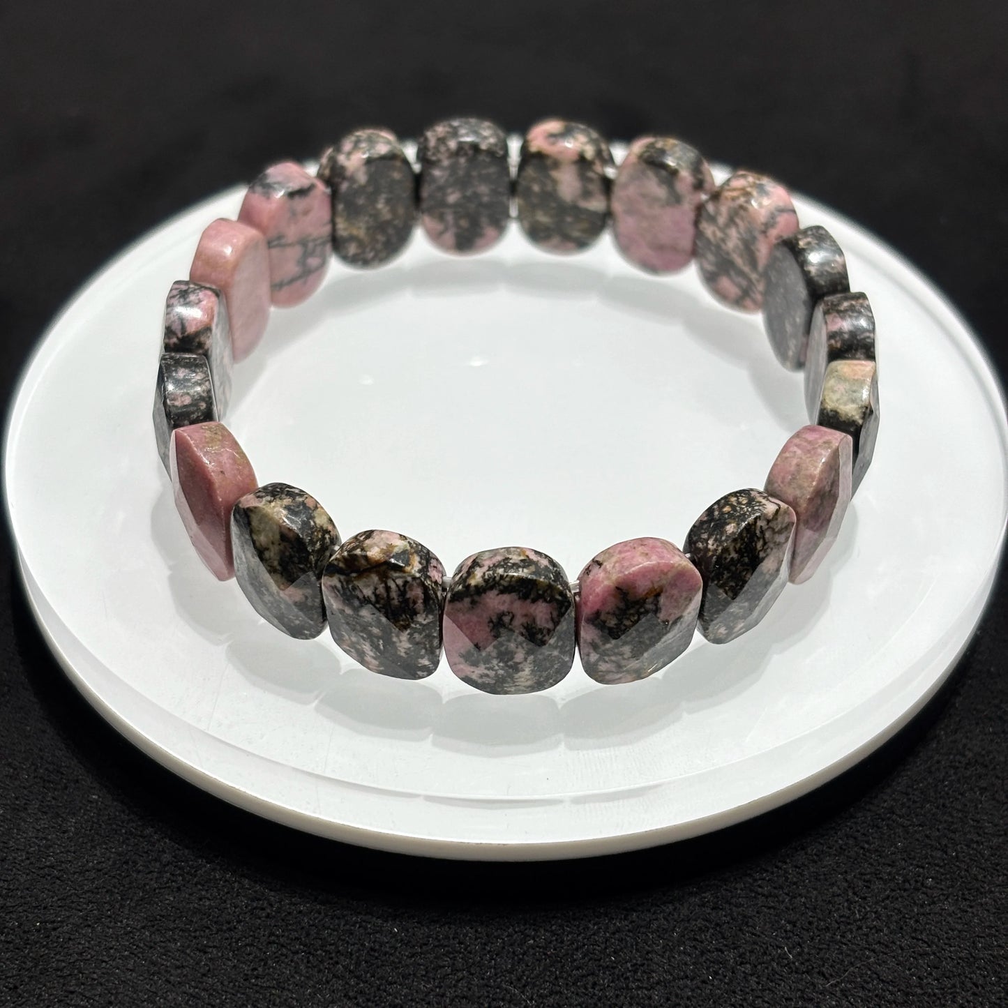 Pink and Black Rhodonite Stackable Bracelets - Boho Spiritual Reiki Jewelry