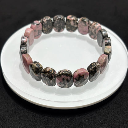 Pink and Black Rhodonite Stackable Bracelets - Boho Spiritual Reiki Jewelry