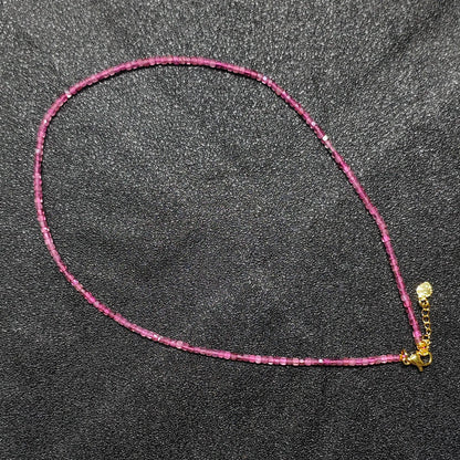 Clarity enhanced Pink Tourmaline gemstone collar necklace featuring 2.5mm square cube beads and gold extension chain