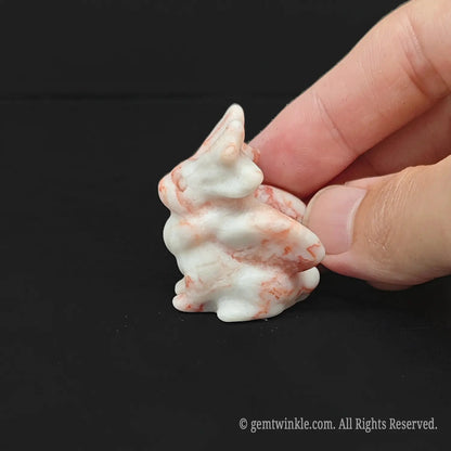 Pink and white mixed gemstone winged unicorn figurine in 3cm miniature scale for witchy altar displays