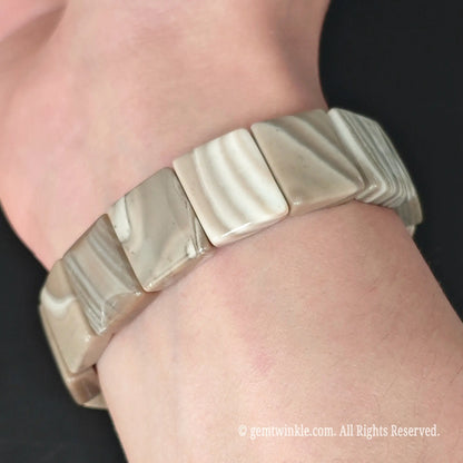 Wood Grain Striped Flint Gemstone Bangle Bracelet 17cm Fit