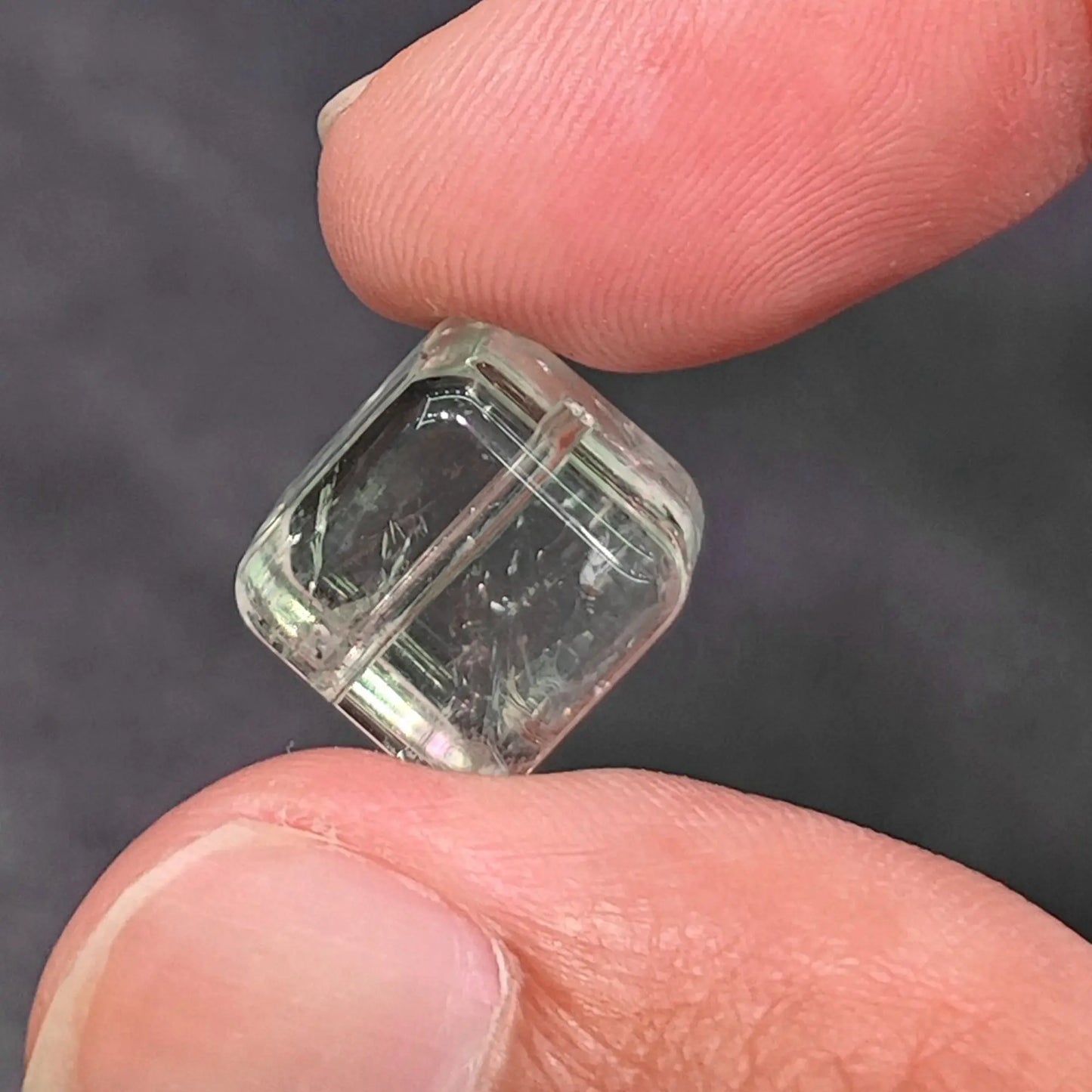 prasiolite green amethyst cube bead displaying translucent mint green clarity and rounded edges