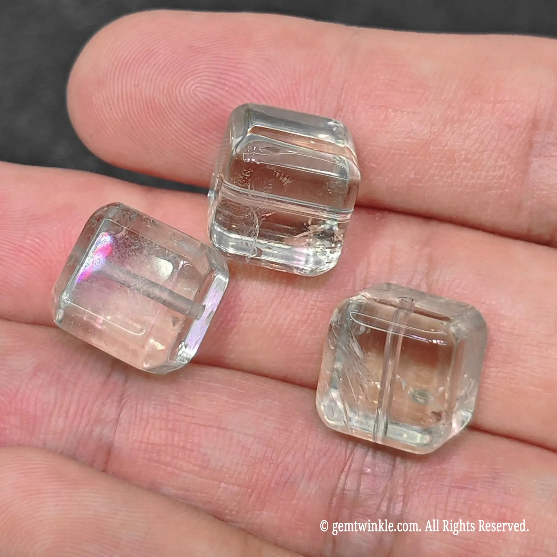 prasiolite loose cube beads catching light with soft pale mint green reflections