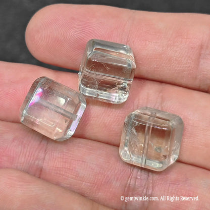 prasiolite loose cube beads catching light with soft pale mint green reflections