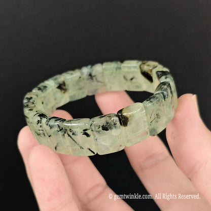 natural green prehnite smooth rectangular bead bracelet side view