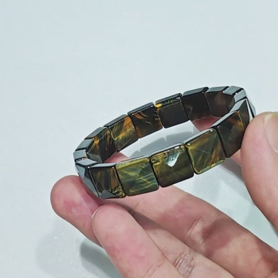 Women’s Dreamy Tiger Eye Faceted Square Bracelet ~10mm Beads 18cm Length Mini Stackable Jewelry